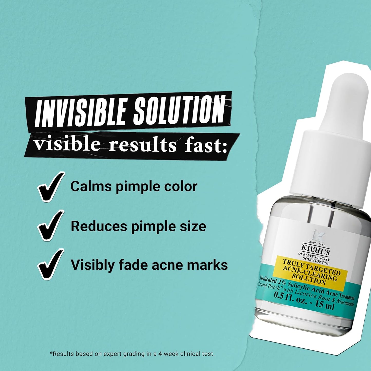 Kiehl's Acne-Clearing Pimple Patch - 2% Salicylic Acid & 4% Niacinamide for Fast Relief | 0.5 fl oz