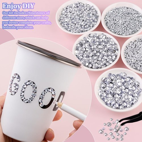 16000Pcs Resin Rhinestones for Crafting, Silver Clear Flatback Gems, Bedazzling Crystal with 3Pcs 10ml B7000 Jewelry Glue Bedazzler Kit for DIY Crafts Clothing Tumblers Shoes Fabric Nail Art