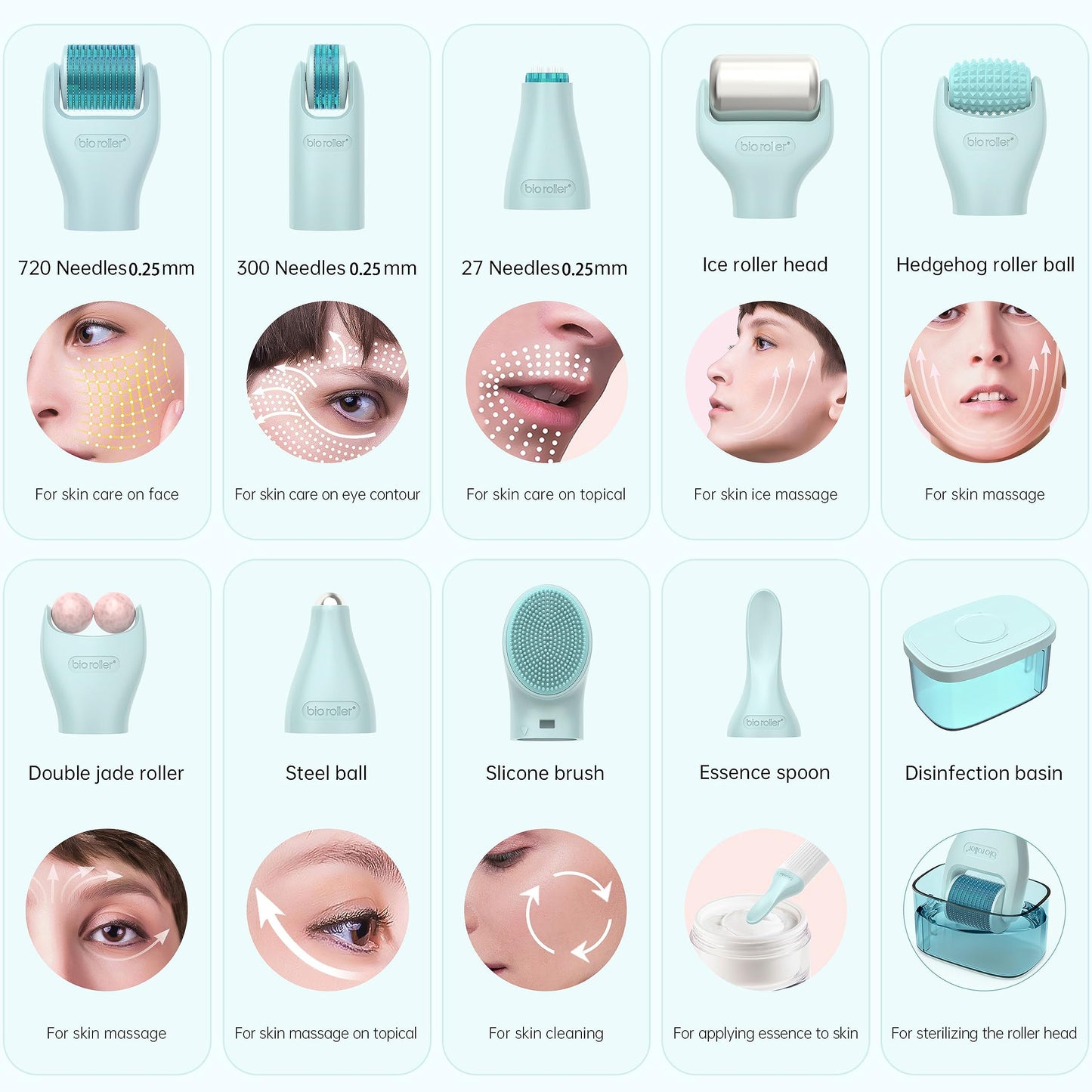 Gdbanlimi 10 in 1 Derma Roller Kit, 0.25mm Microneedling Roller Microneedle Derma Roller with, Facial Beauty Roller Skin Care Tools, 10 Replaceable Heads and Storage Case