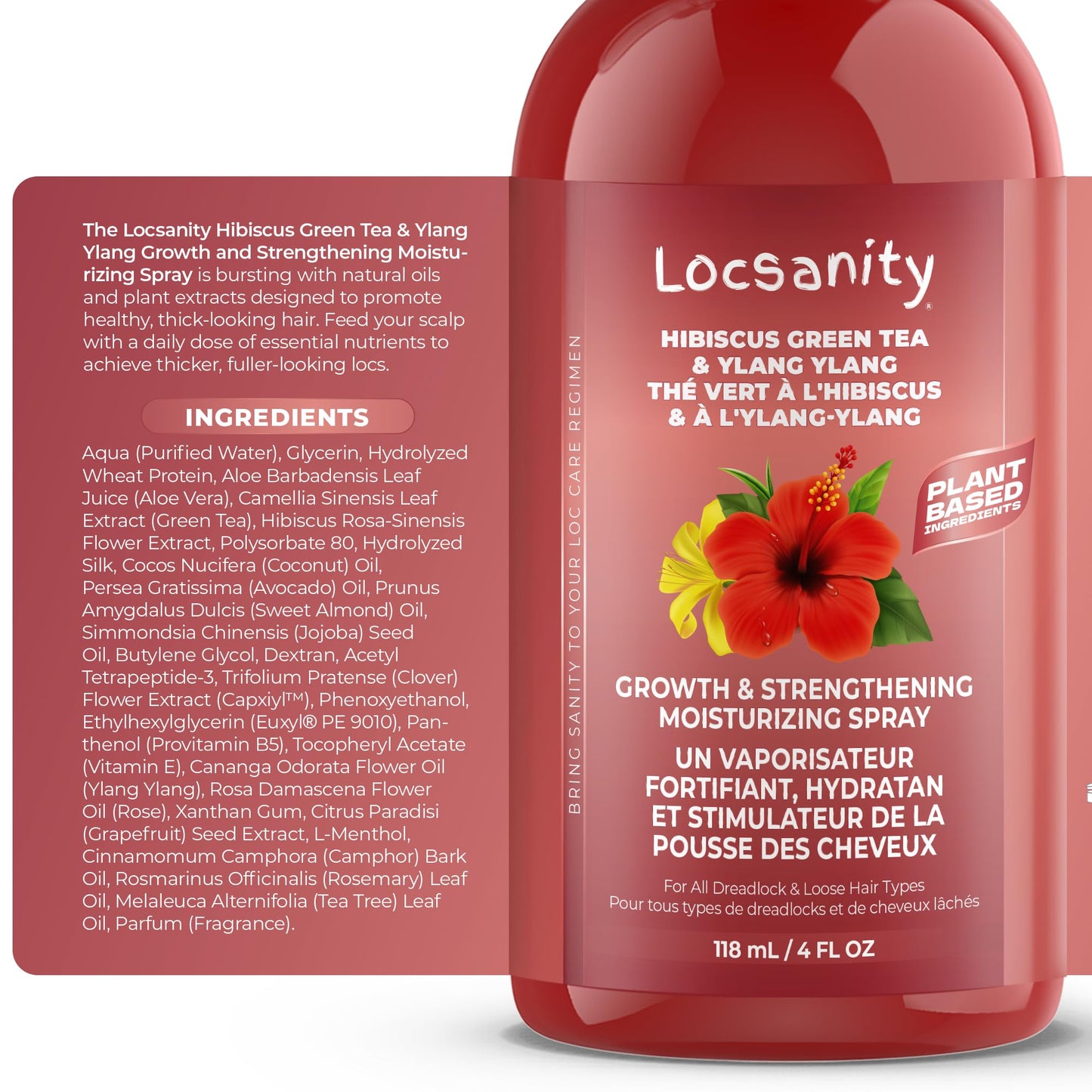 Locsanity Hibiscus Green Tea Hair Growth Spray for Dreadlocks and Loose Hairstyles Hair Care Treatment – Trial Size Loc Moisturizer for Thicker, Fuller, Longer Hair (4oz)