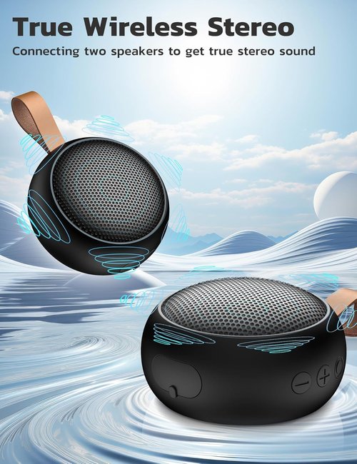 IPX7 Waterproof Bluetooth Speaker - 10W Portable Wireless Sound | 12H Playtime, Built-in Mic, Black