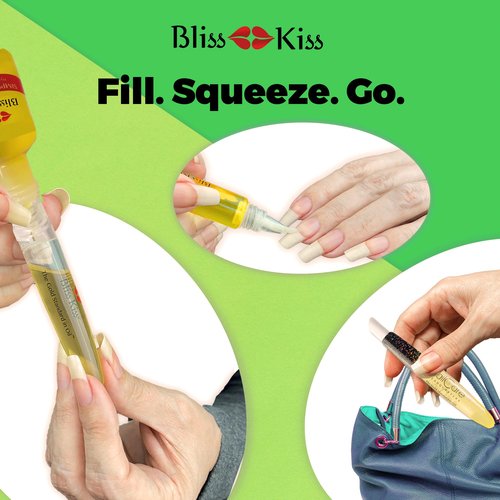 Refillable Holographic Cuticle Oil Pen for Nails - Empty Holo Squeeze Nail Oil Pen with Brush from Nail Care Headquarters by Bliss Kiss 3-Pack