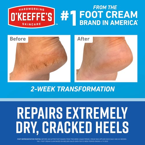 O’Keeffe’s for Healthy Feet Heel Repair Kit with Urea & Lactic Acid – (1 Pair) Reusable Foot Sleeves + 3 oz. Intense Renewal Foot Cream, Exfoliates & Softens Dry Heels