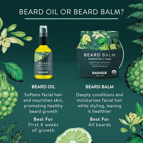 Badger Organic Beard Balm - Leave-In Conditioner & Moisturizer for Facial Hair | 2 oz