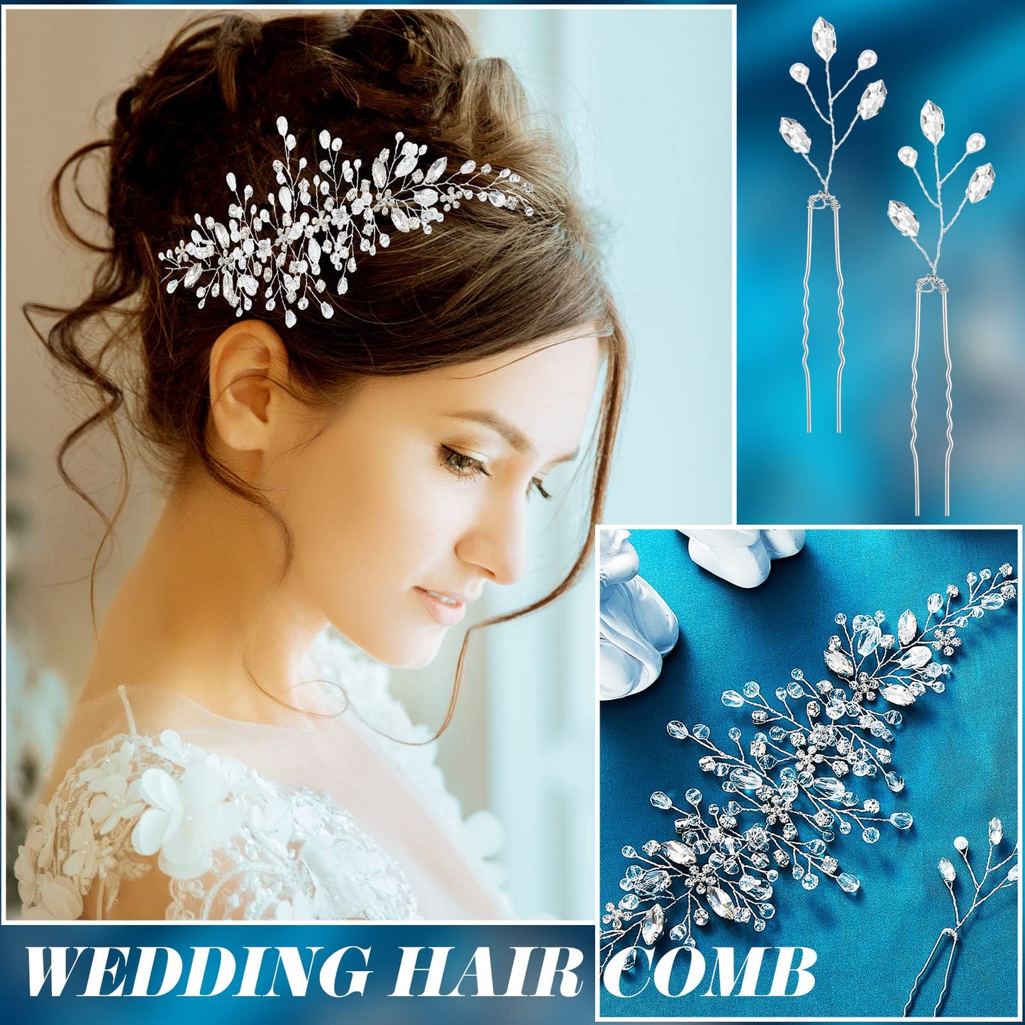 44 Pieces Wedding Hair Accessories - Faux Pearl, Crystal, Rhinestone Hair Combs, Clips and Floral Pieces for Bride and Bridesmaid (Elegant Style)