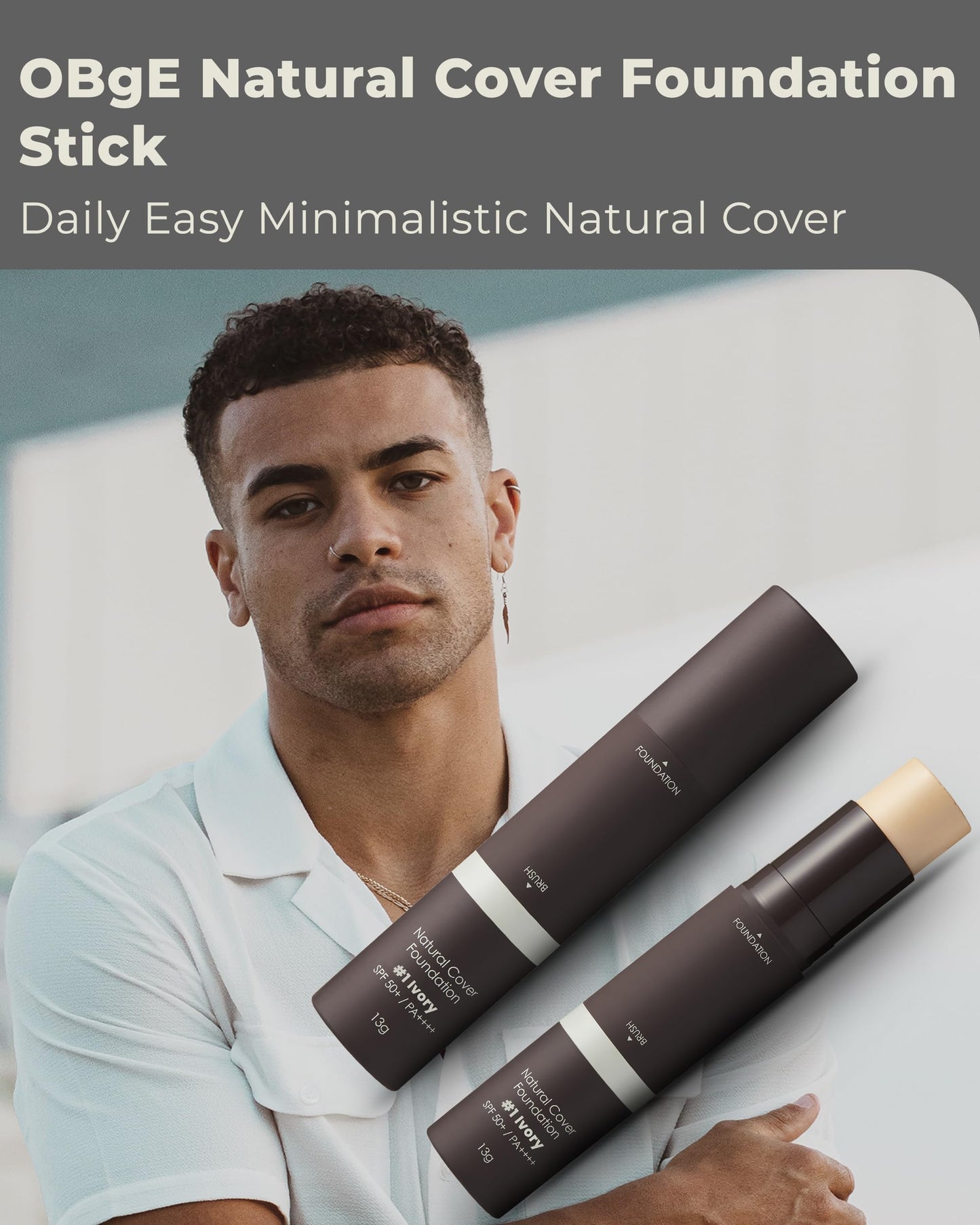 OBgE Natural Cover Foundation #21 (Ivory, 0.5oz) - Stick Foundation with Brush for Flawless Skin Tone Correction and Coverage. Long-Lasting Wear for Daily Use.