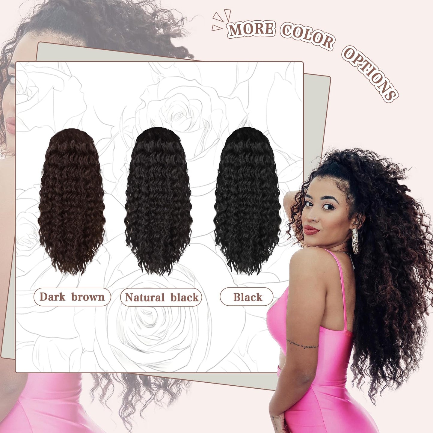AISI BEAUTY Curly Ponytail Extension 24" Drawstring Ponytail for Black Women Clip in Ponytail Black Ponytail Extension Synthetic Hairpiece for Daily Party(1B)