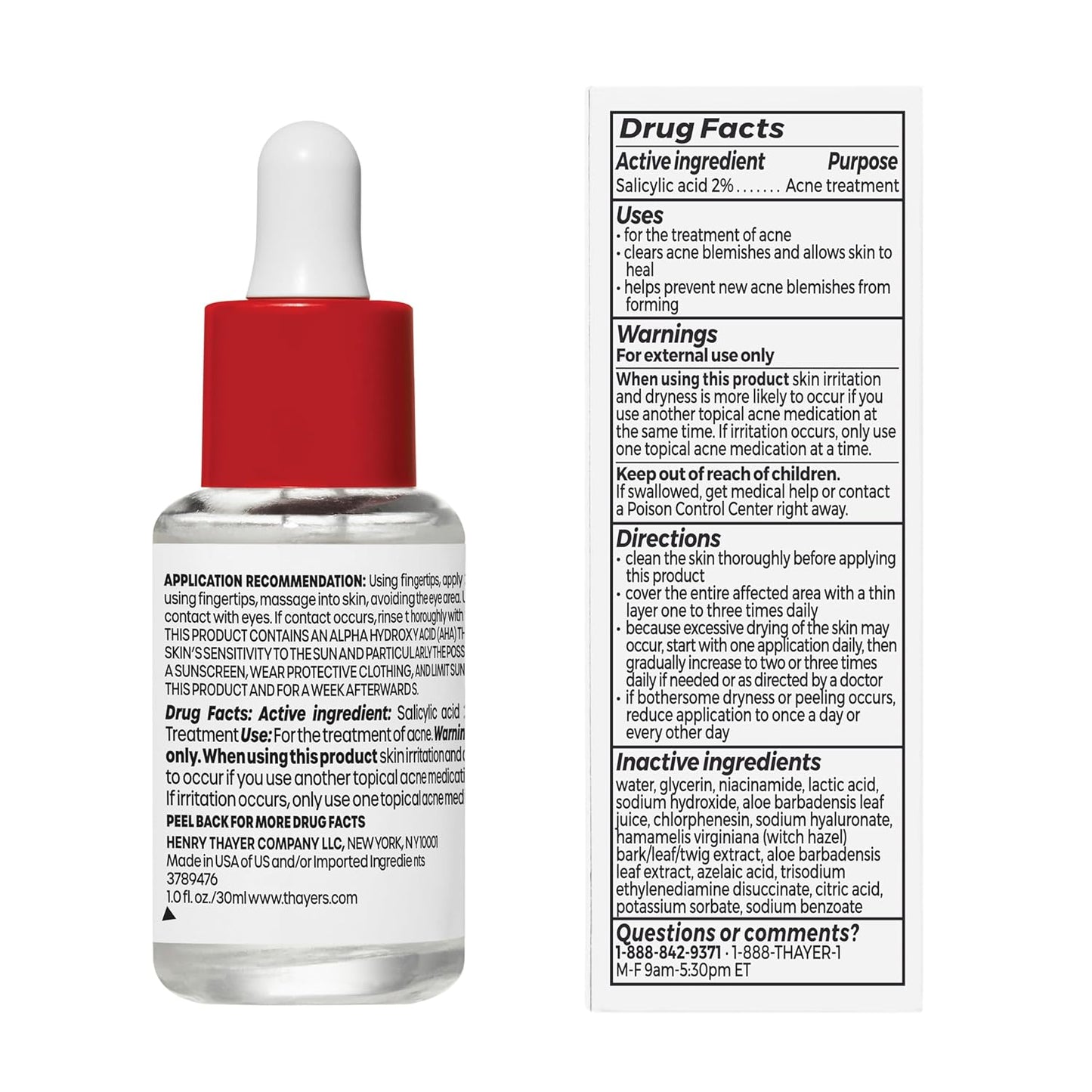 Thayers Double Action Acne Serum - 2% Salicylic Acid & Niacinamide for Soothing Skin | 1 Fl Oz
