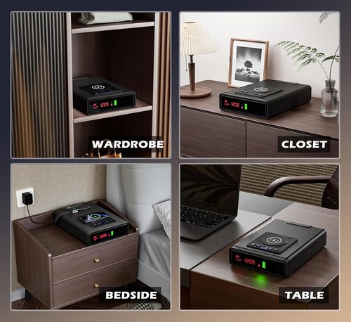 Biometric Smart Gun Safe - Compact Wireless Charging Design with Quick Access Fingerprint | Ideal Bedside Drawer Safe