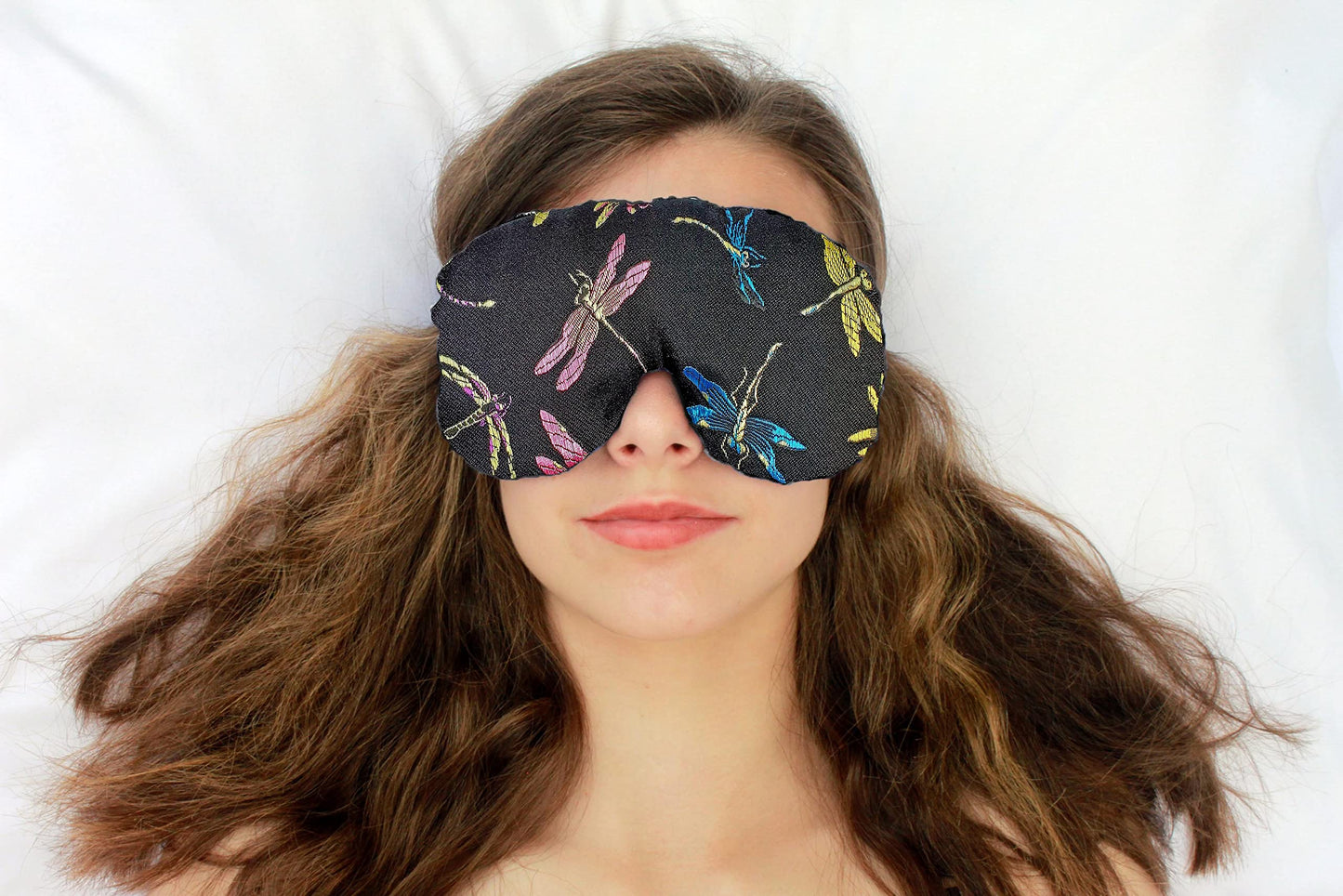 Candi Andi Handmade Opulence Yoga Eye Mask Pillow - Weighted Flaxseed Fill, Lavender Aromatherapy, Satin & Velvet, Adjustable Strap - Ideal for Meditation & Restful Sleep -Dragonfly Nite - TEMFL-DF