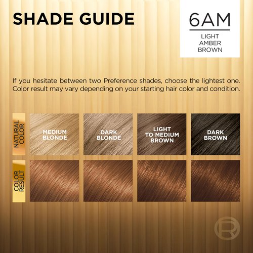 L'Oreal Paris Superior Preference Luminous Fade-Defying Permanent Hair Color, Hair Dye For Up to 9 Weeks of Radiance, 6AM Light Amber Brown, 1 Kit (Pack of 2)