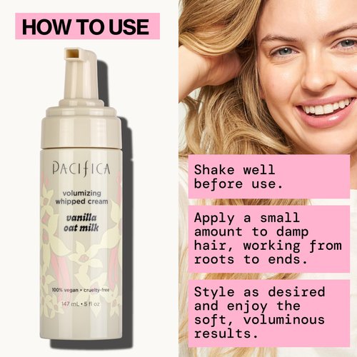 Pacifica Hair Mousse - Vanilla Oat Milk – Light Hold for Soft Volume & Hydration with Touchable Hold, Delightful Vanilla Scent, Vegan & Cruelty-Free, 5 fl oz