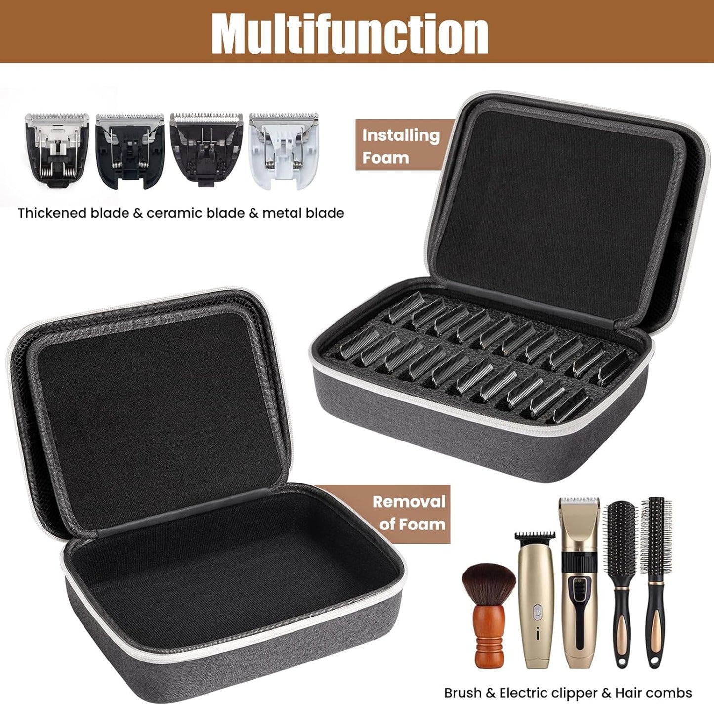 Noverlife Hair Clipper Guard Blades Holder Case, Barber Guard Blades Storage Bag for 20 Metal Clipper Guards Hard Blade Storage Travel Case, Protective Stylist Carrying Case for Grooming Blade