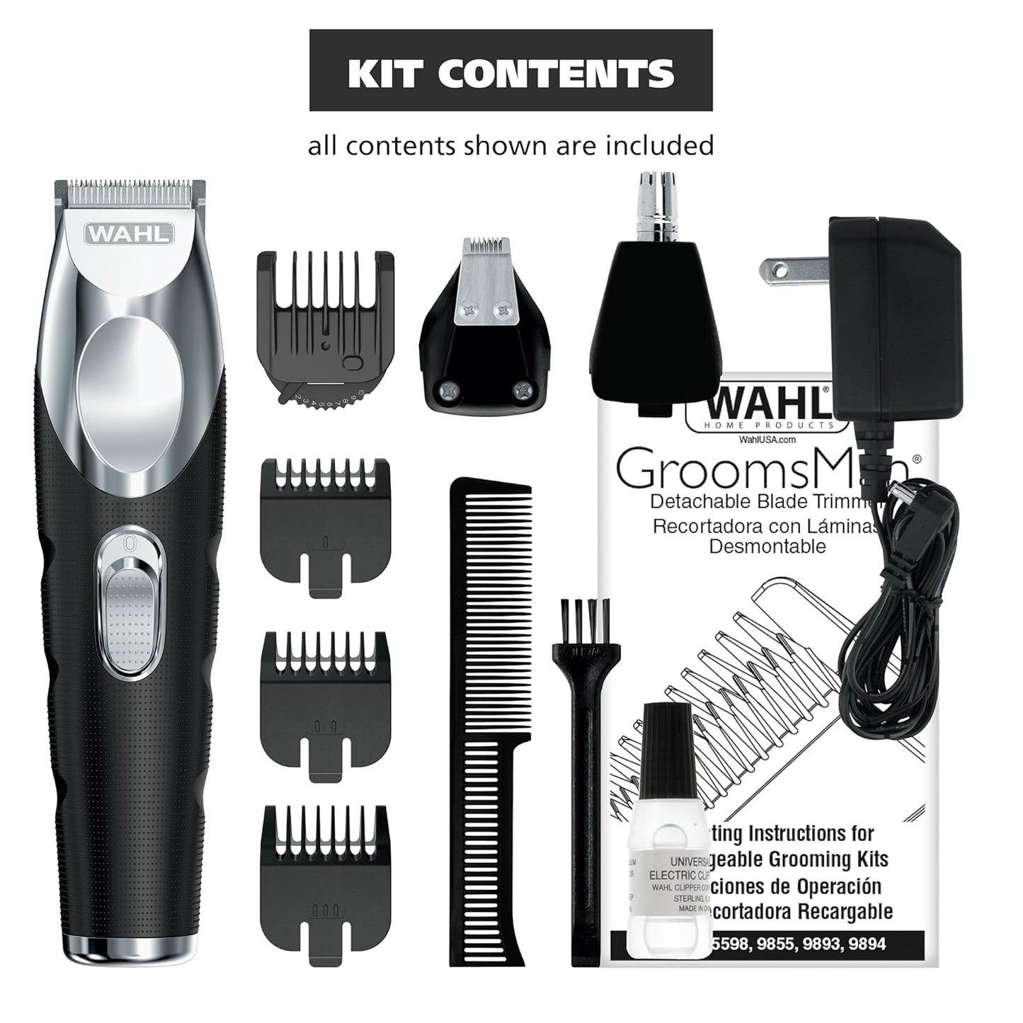 Wahl Groomsman Pro Beard Trimmer - All-in-One Rechargeable Cordless with 3 Attachments for Men | Model 5617