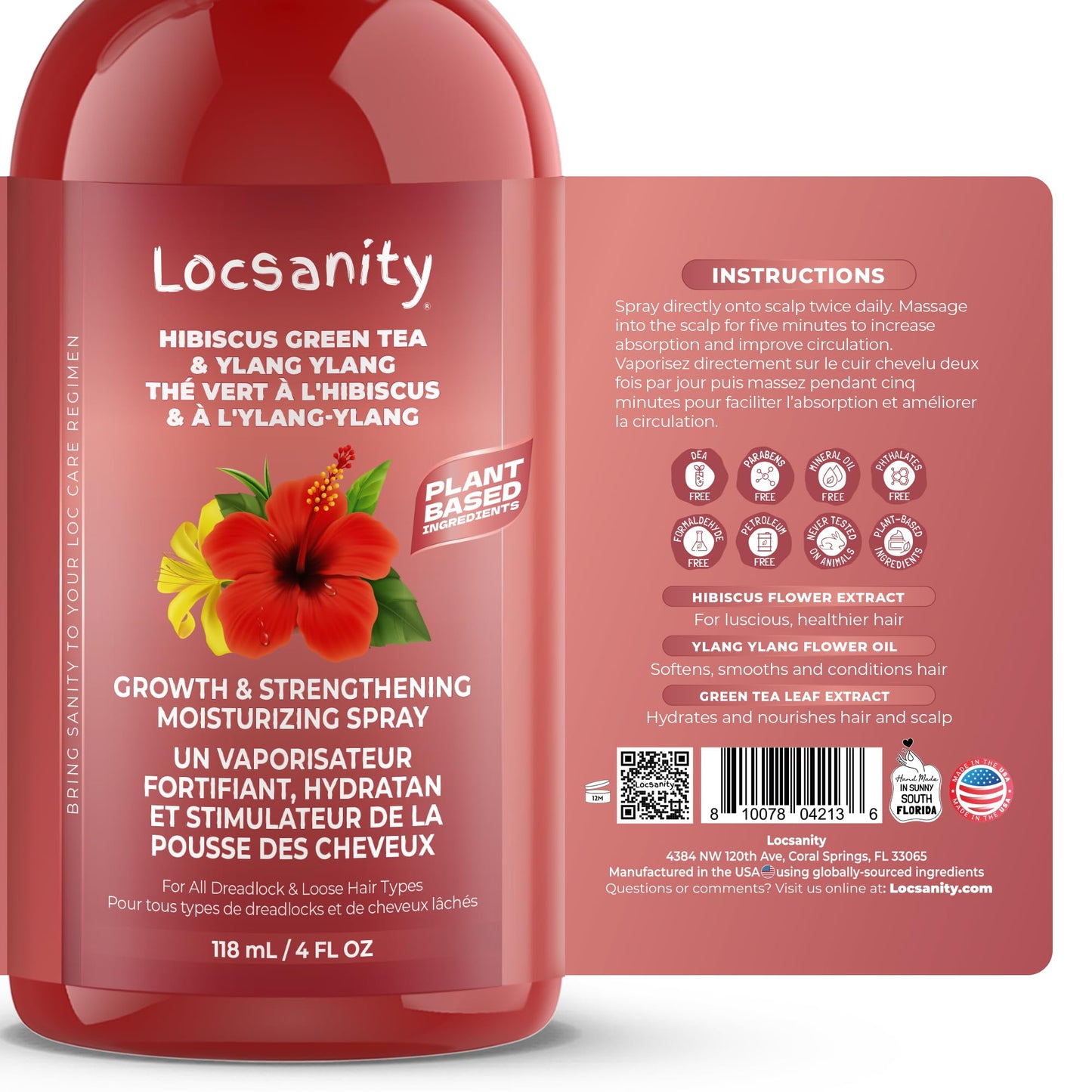 Locsanity Hibiscus Green Tea Hair Growth Spray for Dreadlocks and Loose Hairstyles Hair Care Treatment – Trial Size Loc Moisturizer for Thicker, Fuller, Longer Hair (4oz)