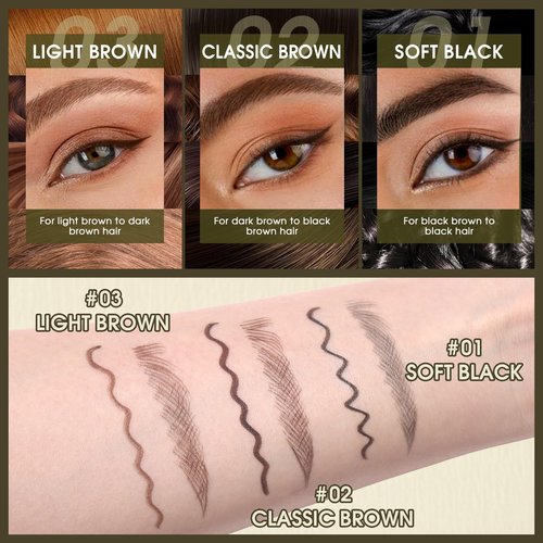 UCANBE Eyebrow Pen, Dual-Ended Eyebrow Pencil with 4-Fork-Tip & Gel Eyeliner for Women, Eye Brow Pen with Gel Eyeliner Pencil, Microblading Eyebrow Pencils with Hair Like Strokes, Soft Black