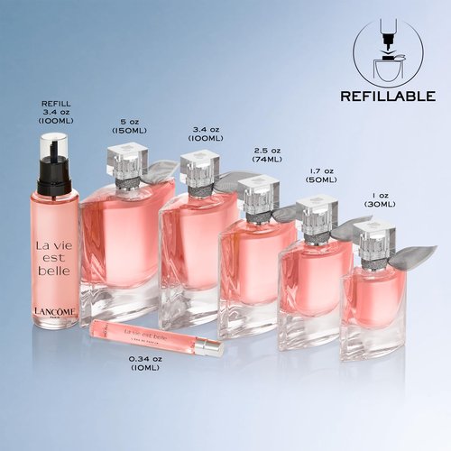 Lancôme La Vie Est Belle Eau de Parfum - Long Lasting Fragrance with Notes of Iris, Earthy Patchouli, Warm Vanilla & Spun Sugar - Floral & Sweet Women's Perfume, 3.4 Fl Oz Refill