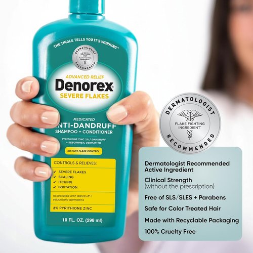 Denorex Advanced Relief Anti-Dandruff Shampoo & Conditioner - 2% Pyrithione Zinc | Severe Flake Control | 10 fl oz