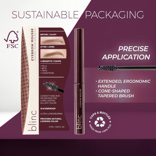 Blinc Eyebrow Mousse - Extreme Hold Tinted Eyebrow Gel with Peptides | Waterproof, Vegan, 4.7mL
