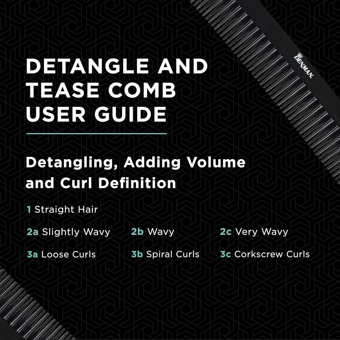 Denman Tame 'n' Tease Comb - Multifunctional Styling Tool in Classic Black