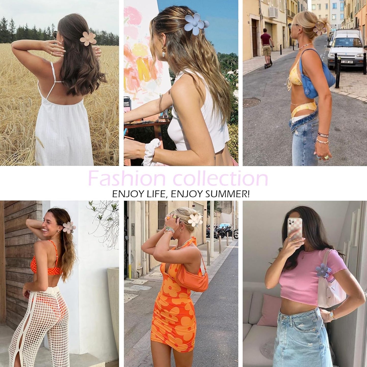 Flower Hair Clips 6 PCS Flower Claw Clips Daisy Clips for Women Matte Large Claw Clips Strong Hold Jaw Clamps Hair Accessories for Thick Hair 6 Colors