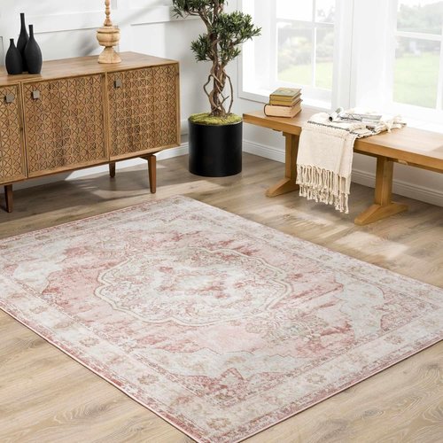 BoutiqueRugs Kandos Bohemian Oriental Medallion Runner Rug - Traditional Floral Design | Blush & Light Pink - 2'7" x 10'