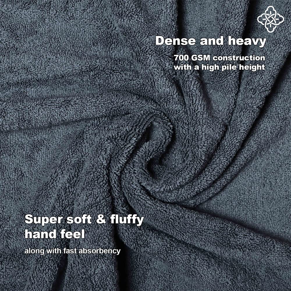 BIOWEAVES 100% Organic Cotton 700 GSM Plush 6-Piece Towel Set GOTS Certified, 2 Bath Towels, 2 Hand Towels & 2 Washcloths - Charcoal
