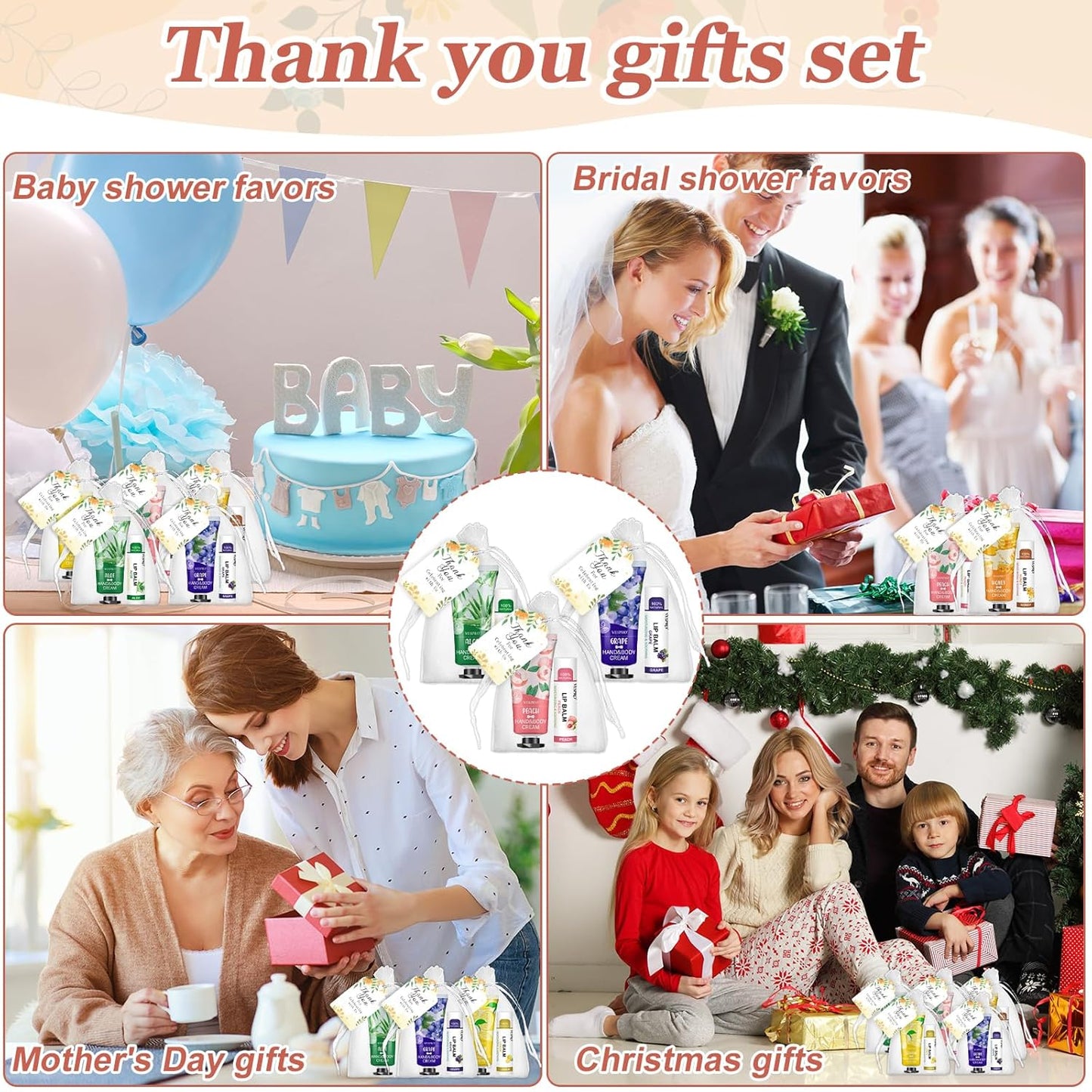 VESPRO Hand Cream & Lip Balm Set - 30 Pack with Thank You Cards & Organza Bags | Perfect for Mother's Day, Weddings & Gifts