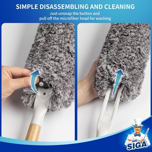 MR.SIGA Lint-Free Microfiber Duster - Washable & Reusable with Bamboo Handle | Ideal for Household Cleaning