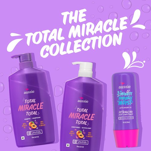 Aussie Total Miracle Hair Care Bundle: Shampoo, Conditioner, and 3 Minute Deep Treatment with Apricot & Macadamia Oil, Paraben-Free for Damaged Hair, 26.2 & 8 Fl Oz