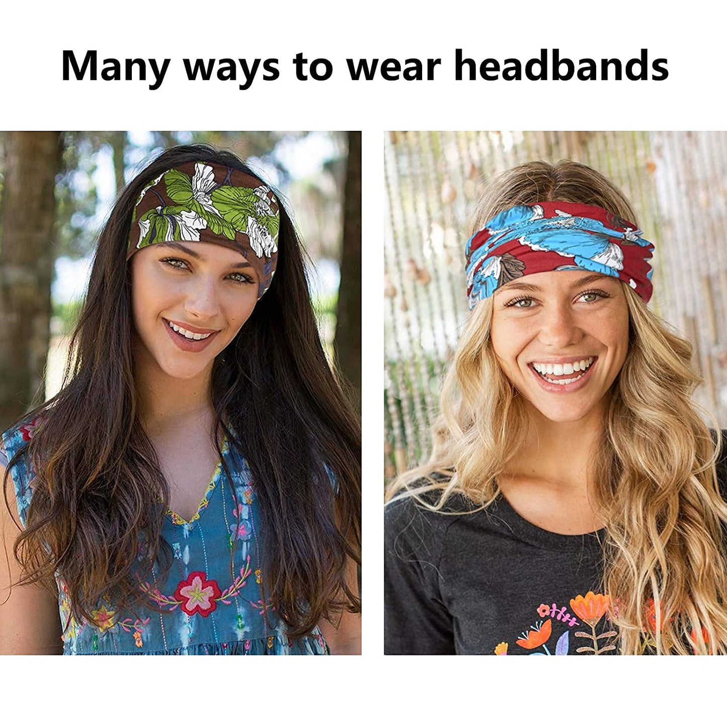 Yeshan Women's Wide Boho Knotted Non-Slip Turban Headwraps - Stretchy Bandeau Hair Bands for Sports, Yoga, Workouts, Pack of 8