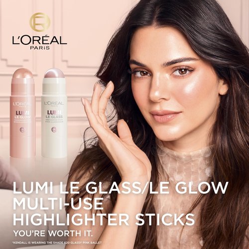 L'Oreal Paris True Match Lumi Le Glass Highlighter Stick, Reflective, Translucent, Glassy Highlighter for Face and Body, 620 Pink Ballet, 0.17 Oz