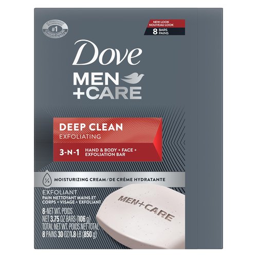 DOVE MEN + CARE Deep Clean Body and Face Bar (Pack of 8) + (Pack of 6) More Moisturizing Than Bar Soap