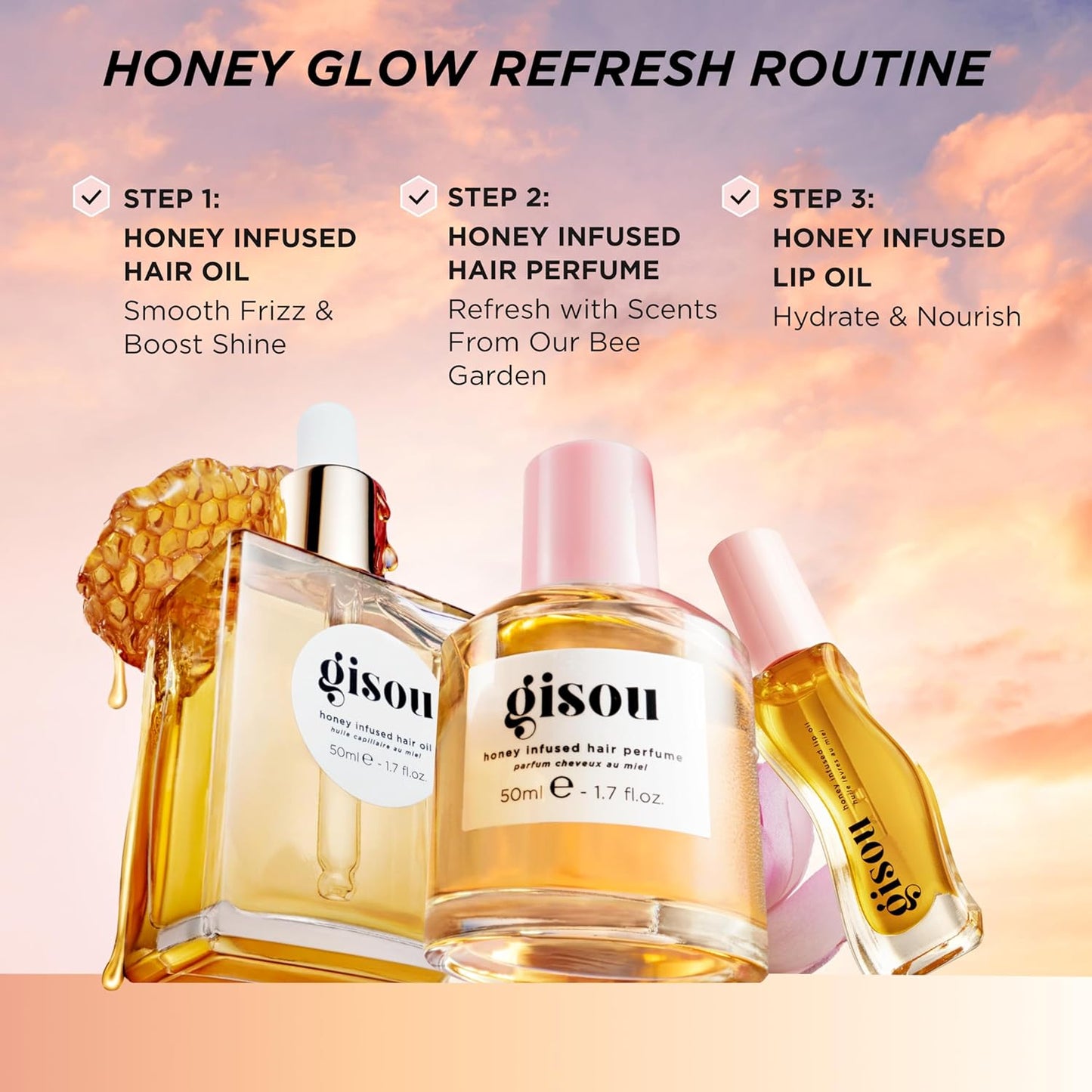Gisou Honey Infused Lip Oil - Hydrating Glossy Formula with Mirsalehi Honey & Jojoba Oil | Watermelon Sugar, 0.27 Fl Oz