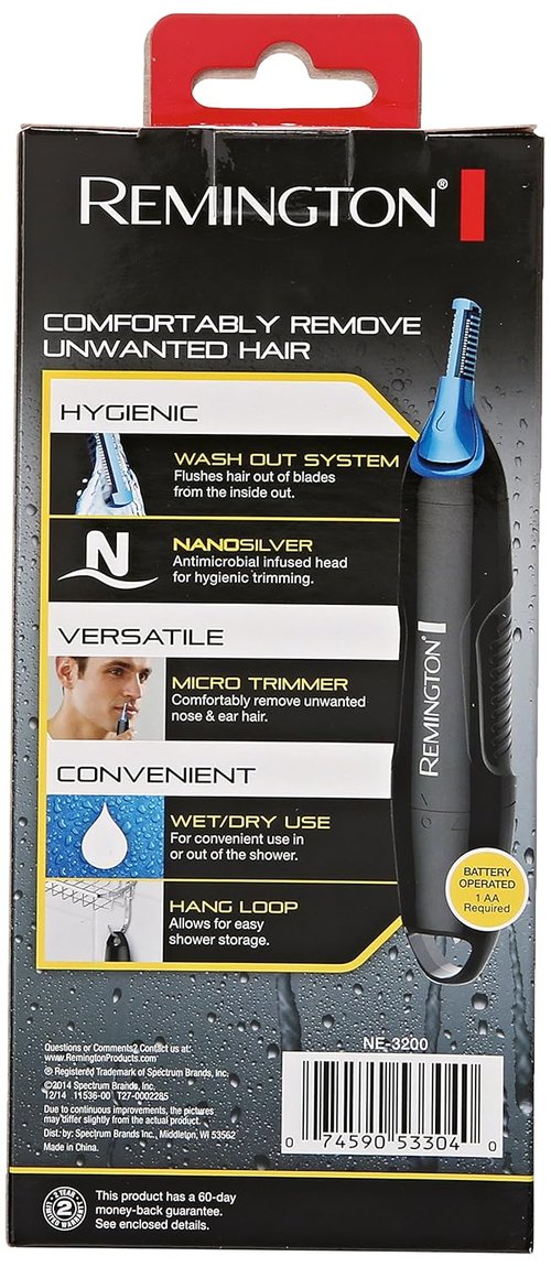 Remington NE3200 Nose & Ear Hair Trimmer - Washable System for Easy Cleaning, Black