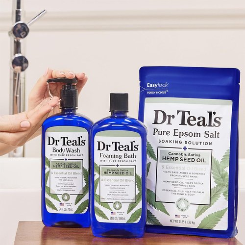 Dr Teal's Body Wash - Pure Epsom Salt & Cannabis Sativa Hemp Seed Oil | 24 Fl Oz (Pack of 4)