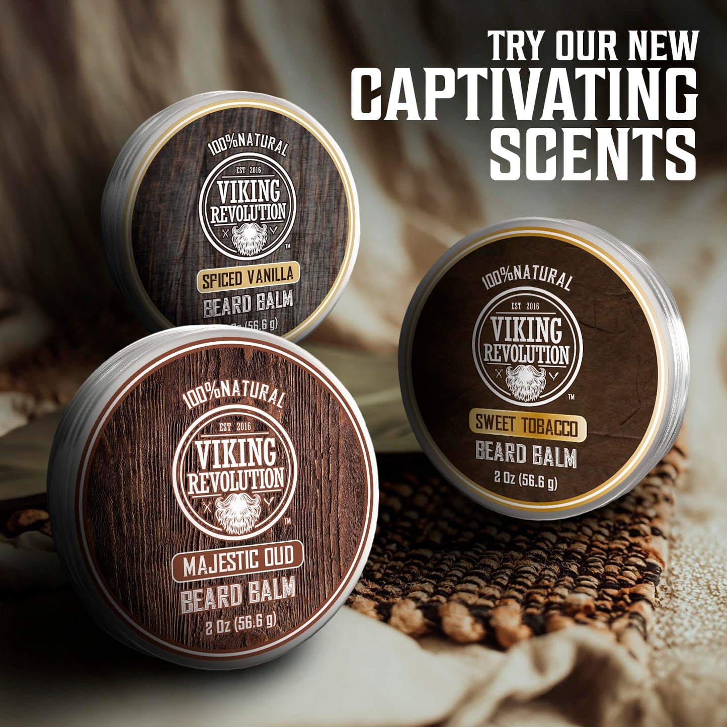 Viking Revolution Beard Balm - Tobacco Scented Moisturizing Butter with Argan & Jojoba Oil | 2oz