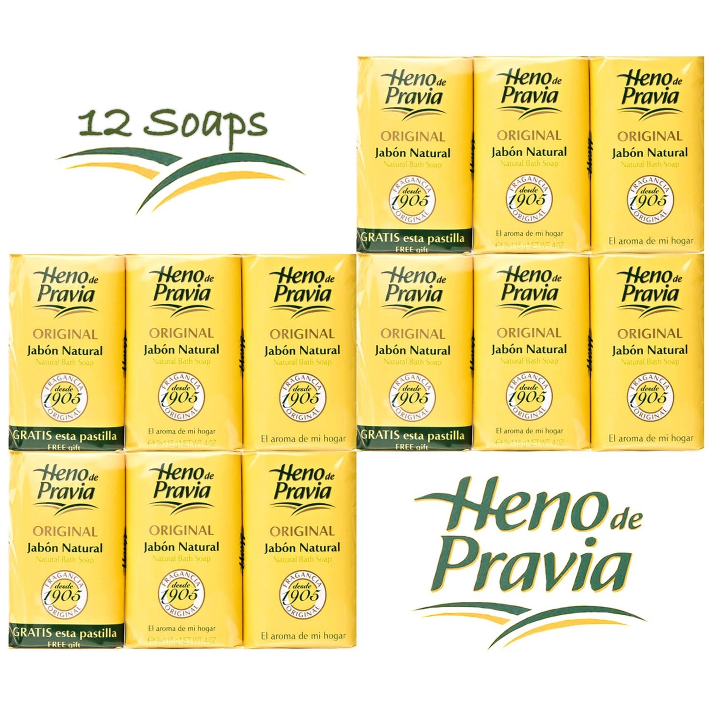 HENO DE PRAVIA - 4 SETS OF 2 SOAPS PLUS 1 FREE 4 OZ. 4-PACK (12 SOAPS)