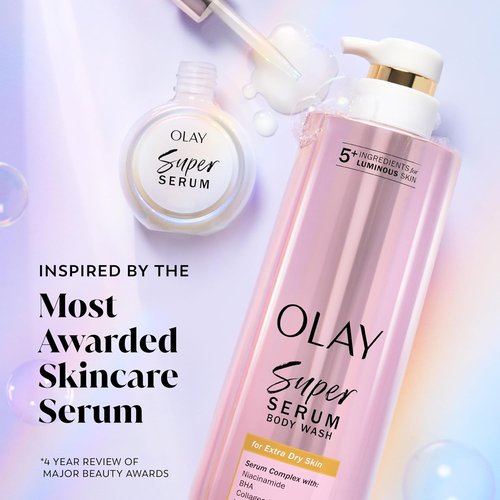 Olay Super Serum Body Wash - 24HR Hydration for Extra Dry Skin | Brightening Vitamin E & Shea Butter, 18.5 Fl Oz