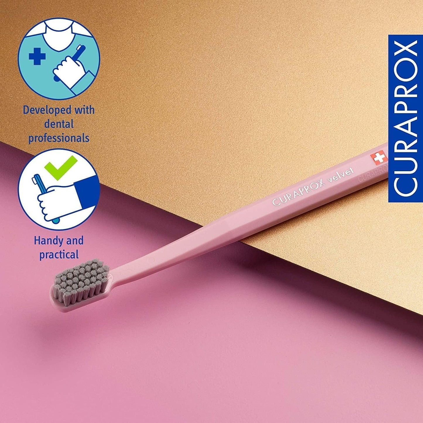 Curaprox CS12460 Velvet Ultra Soft Swiss Toothbrushes - 3-Pack - Random Color - Best Toothbrush with Soft Bristles for Adult Men and Women with Sensitive Teeth and Gums