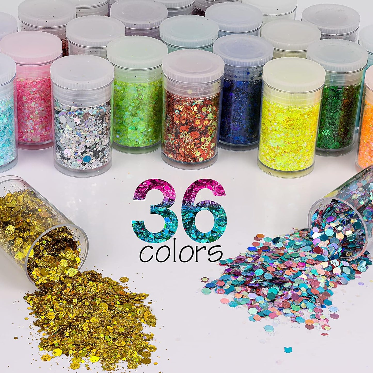 Holographic Chunky Glitter Sequins, 12 Colors Mixed Cosmetic Glitter for Face Body Eye Hair Nail Art Lip Gloss Makeup, Festival Glitter with Different Hexagons Size and Stars (Laser Mix)