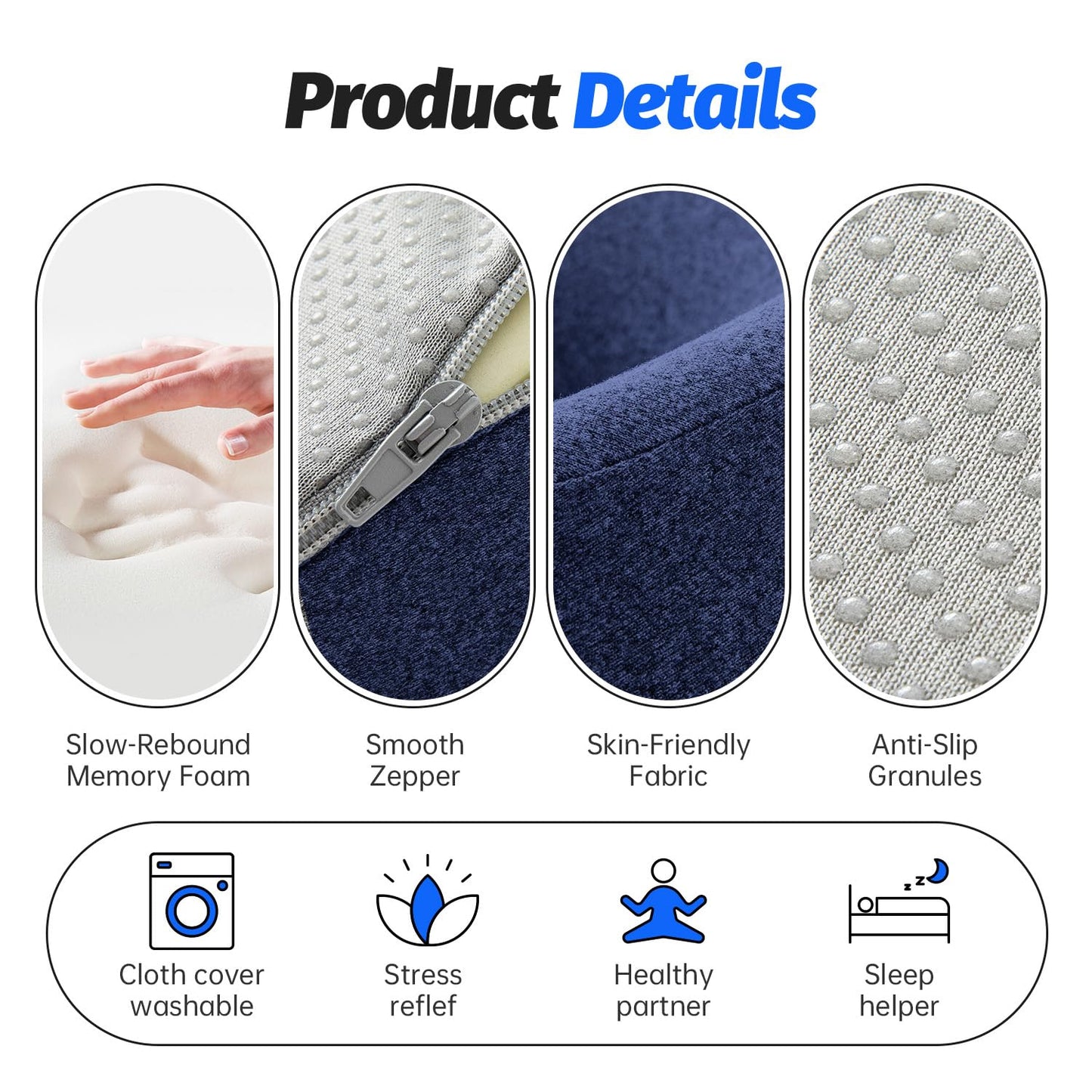 Xiaomubiao Face Down Pillow - Comfortable Massage Headrest for Stomach Sleeping | Navy Blue Cover