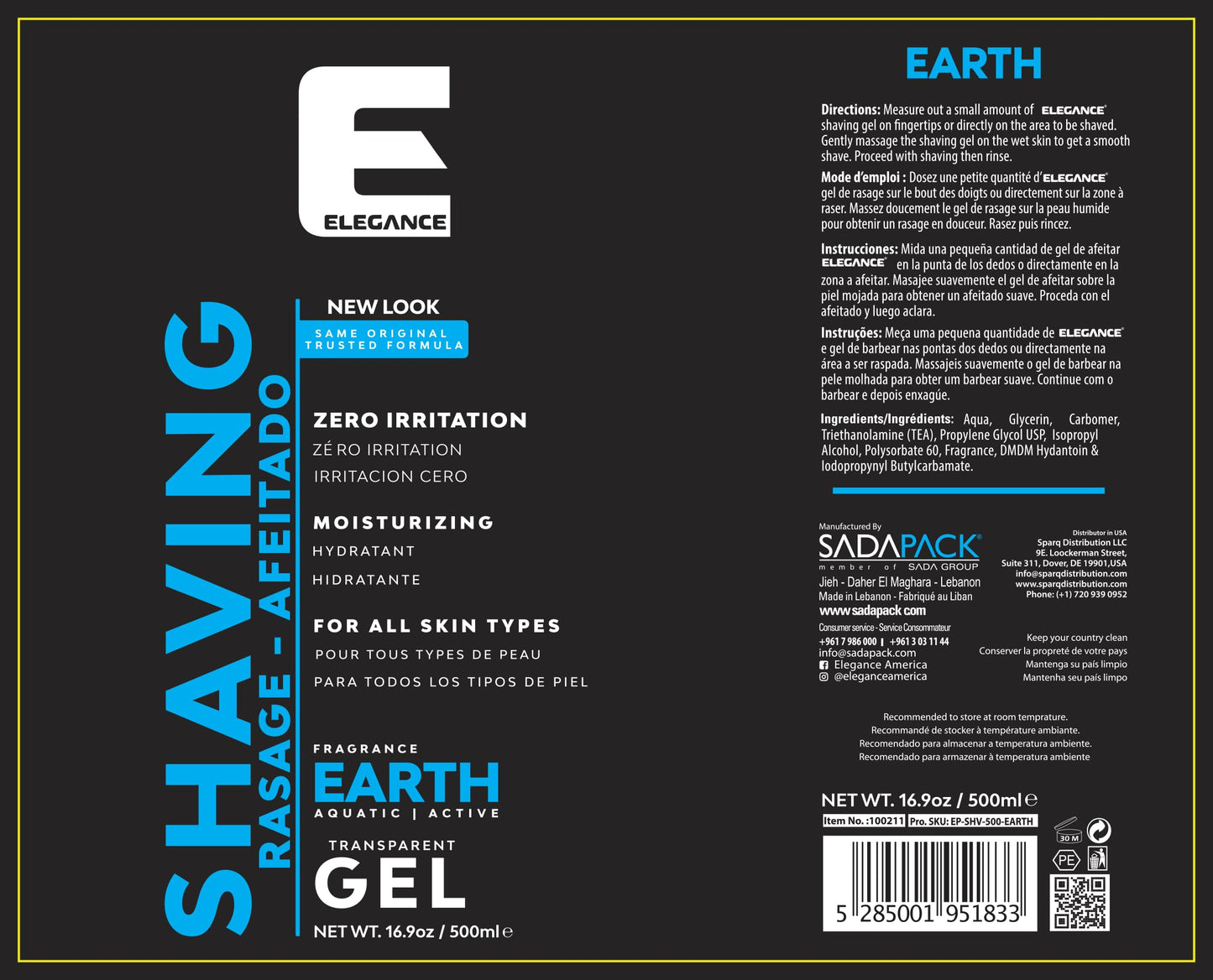 E Elegance Barber Accessories - Transparent Shaving Gel For Men Or Women, Aquatic/Acive Earth Fragrance - The Ultimate Shaving Solution For A Smooth, Irritation-Free Experience, 16,9 Oz