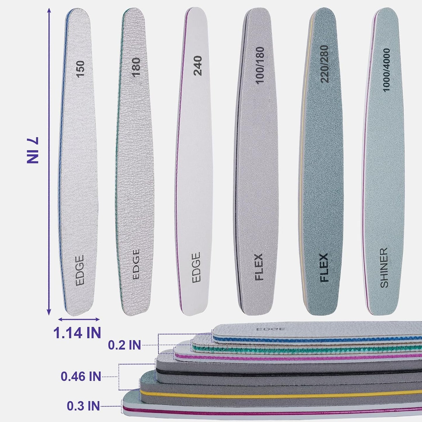 Skiennix Nail File and Buffer Set - 6 Pcs Professional Kit for Acrylic & Natural Nails | Various Grits