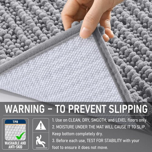 OLANLY Bath Rug Mat - Soft Chenille, Non-Slip Rubber Backing, Machine Washable | 30x20 Inches, Grey