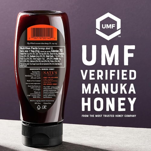 Nate's Raw Manuka Honey - MGO 512+ | UMF Certified 15+ | 13.2 oz Squeeze Bottle