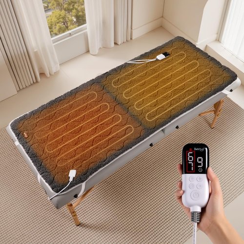 Bearhug Massage Table Warmer - Dual-Zone Heating Pad with 10 Levels & Timer | 30” x 71”, Dark Grey Sherpa Wool