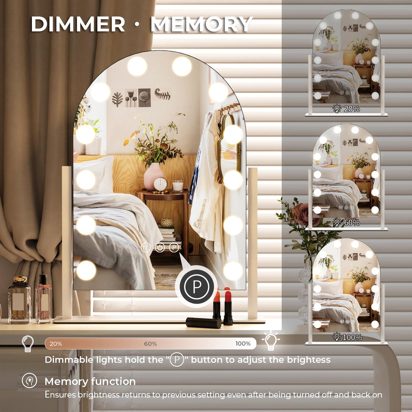 ZL ZELing Vanity Mirror with Lights Makeup Mirror with Lights 12 Dimmable Bulbs Hollywood Lighted Makeup Mirror Detachable 5X Magnification 3 Color Lighting Modes