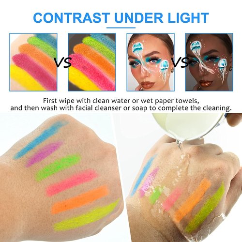24 Pcs Glow in The Light Body Face Paint, Glow in The Dark Face Body Paint Glow Sticks Makeup Face Painting Kits for Kids Adult, Neon Face Paint Crayons for Halloween and Parties Glow Party Supplies