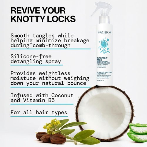 Pacifica Coconut Milk Hair Detangler Spray - Leave-In Conditioning Elixir for Tangle-Free Hair - Instantly Detangles, Adds Shine & Moisture, Prevents Breakage & Frizz | Vegan & Cruelty-Free